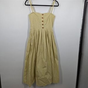 NEW Free People women SZ M Lilah Yellow Limeaid Smocked Midi Casual Button Dress